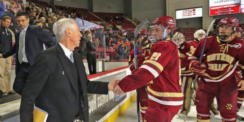 Jerry York celebrates with his team